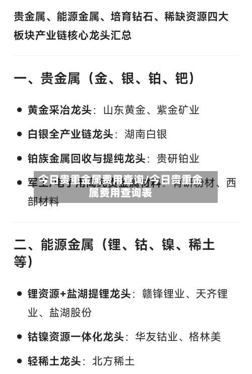 今日贵重金属费用查询/今日贵重金属费用查询表