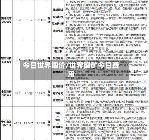 今日世界锂价/世界锂矿今日费用