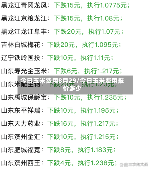 今日玉米费用8月29/今日玉米费用报价多少